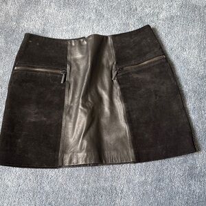 Urban Outfitters Black Leather and Suede Mini Skirt with Zip Details
